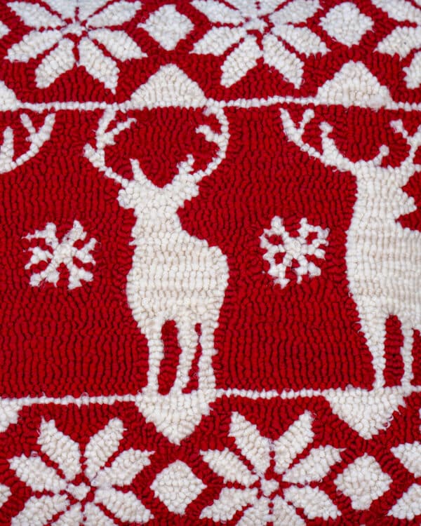 Indoor/Outdoor Hooked Reindeer Pillow - Image 2
