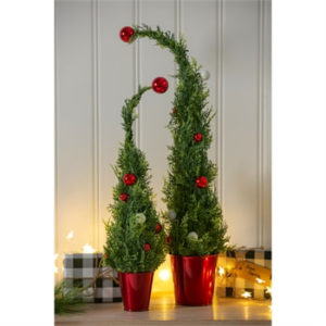 Potted Evergreen Tree with Ornaments