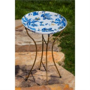Blue Floral Bird Bath with Stand image