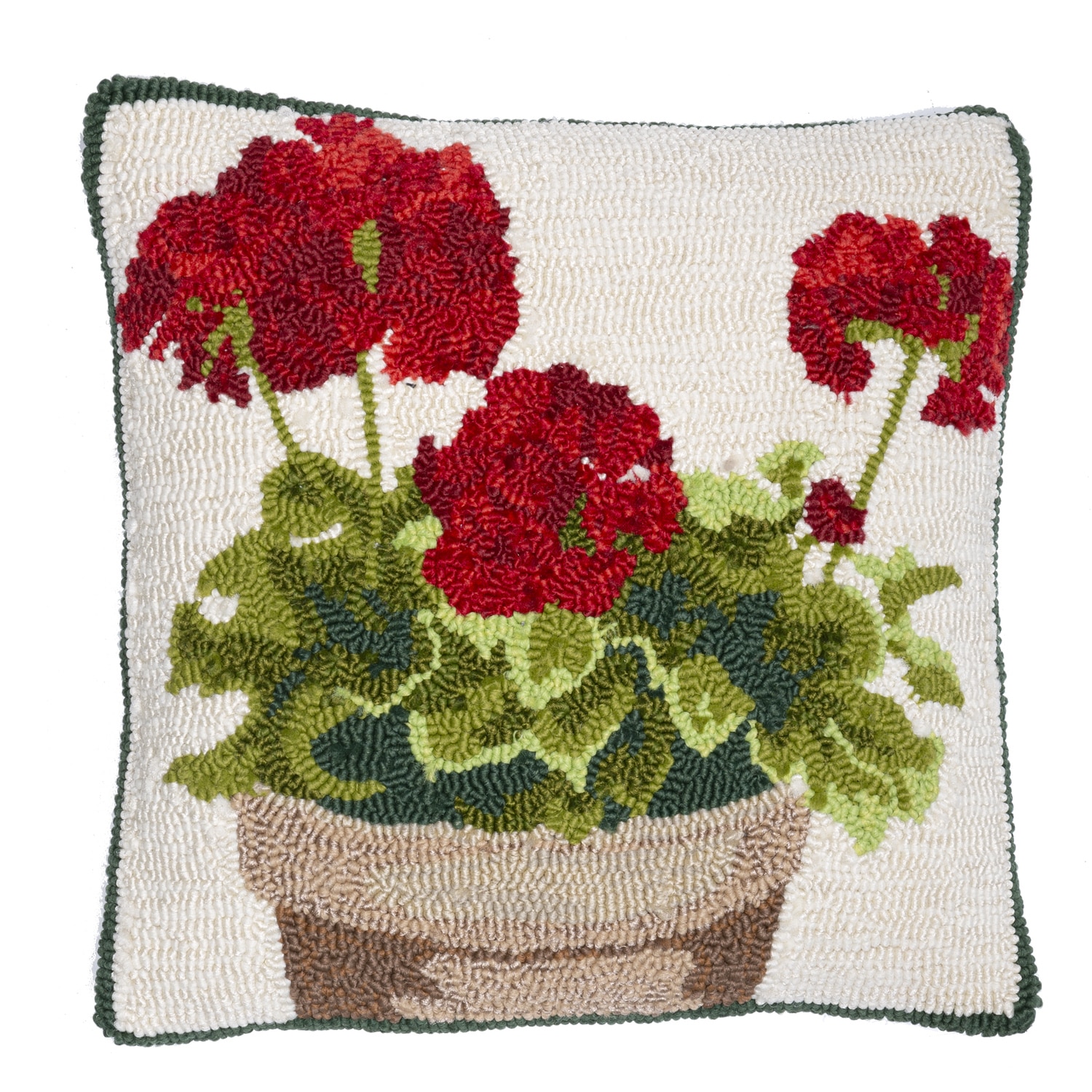 Indoor/Outdoor Hooked Red Geraniums Pillow image