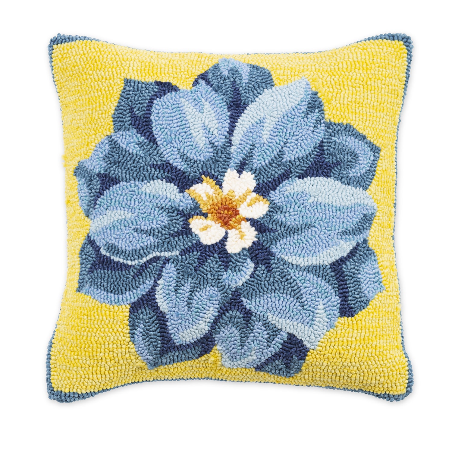 Indoor/Outdoor Hooked Blue Flower Pillow image