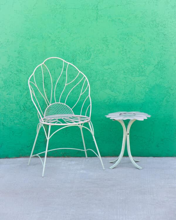 Floral Metal Garden Chair and Side Table Set in Pink and Green - Image 4