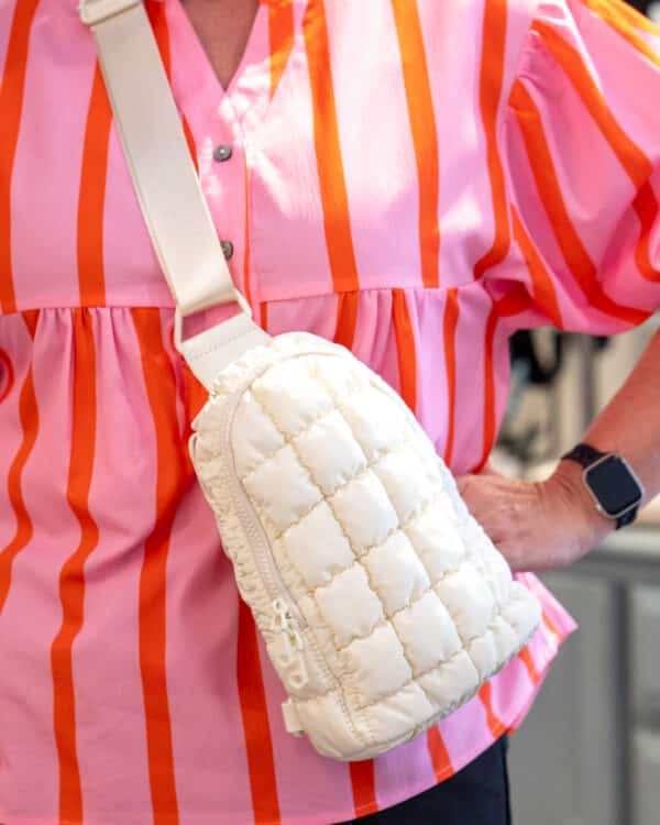 Resurgence Quilted Puffer Nylon Belt Bag in Ivory - Image 9