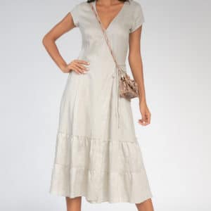 Midi Wrap Beige Linen Dress image