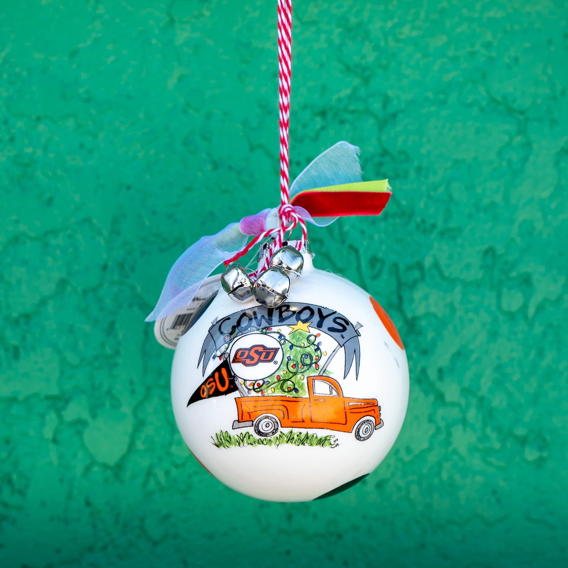 Oklahoma State University Vintage Orange Truck Ceramic Ball Ornament image
