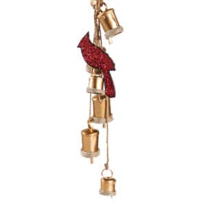 Beaded Cardinal and Gold Metal Bell Windchime image