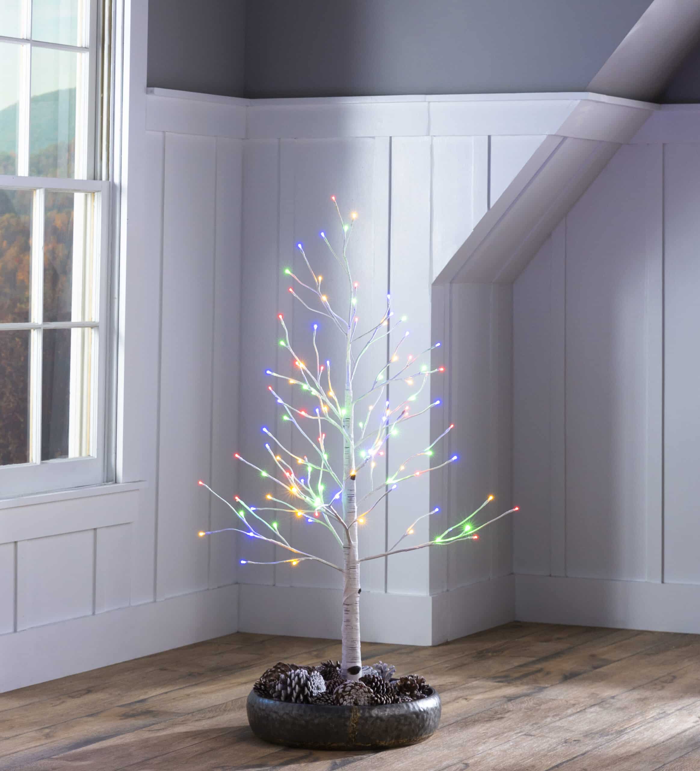 Indoor/Outdoor Birch Tree with 112 White and Multicolor Lights:  4’H image