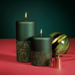 Green Metallic and Glitter Pillar Candle image