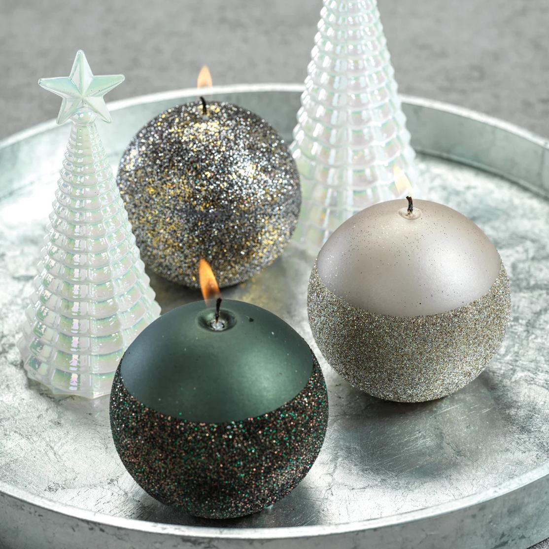 Green Ball Glitter Candle – Tin Lizzies