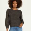 Women's Dear John Yvena sweaer in black with crew neck and puff bell sleave in chunky knit for ladies Fall and Winter fashion.