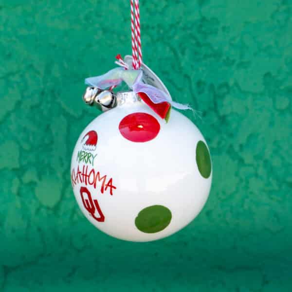 University of Oklahoma Santa Hat Round Ceramic Ball Ornament - Image 2