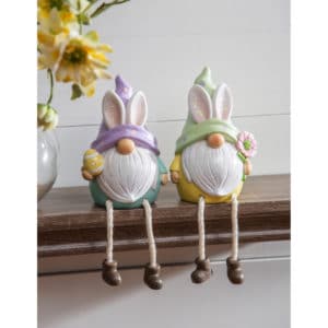 Polyresin Gnome with Bunny Ears and Dangling Legs Table Décor image