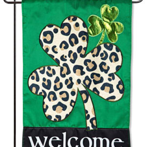 St. Patrick’s Day Garden Flag: Animal Print Shamrock image