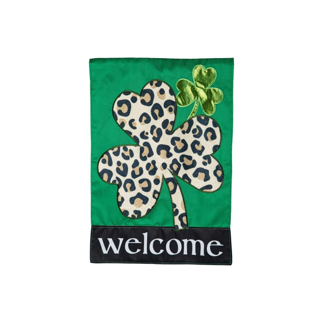 St. Patrick’s Day Garden Flag: Animal Print Shamrock image