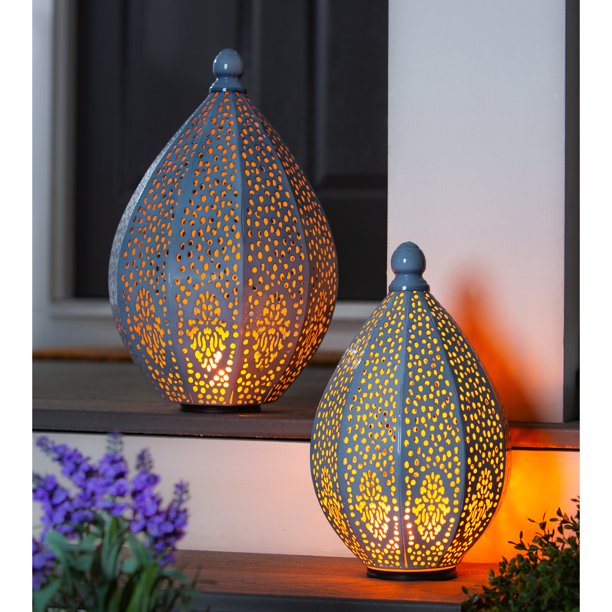Light Blue Fire Flame Moroccan Lantern image