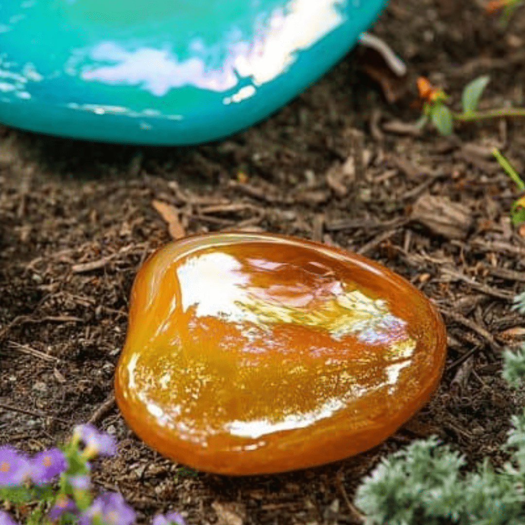 Amber Art Glass Garden Stone image