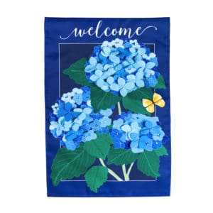 Blue Hydrangea Blossoms Welcome Garden Flag image