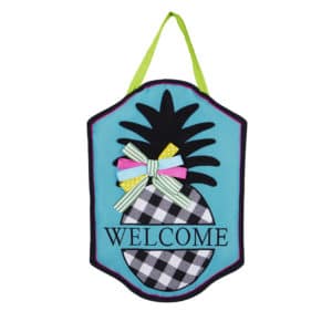 Black and White Check Welcome Pineapple Door Décor image