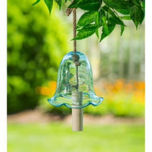 Art Glass Petal Bell Chime: Teal Floral image