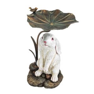 Bunny with Metal Leaf Bird Bath image