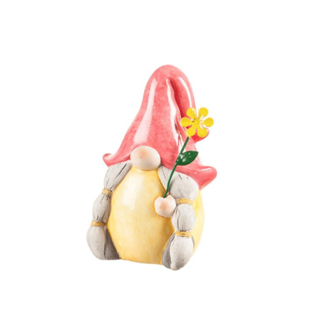 Pink and Yellow Gnome with Metal Flower image