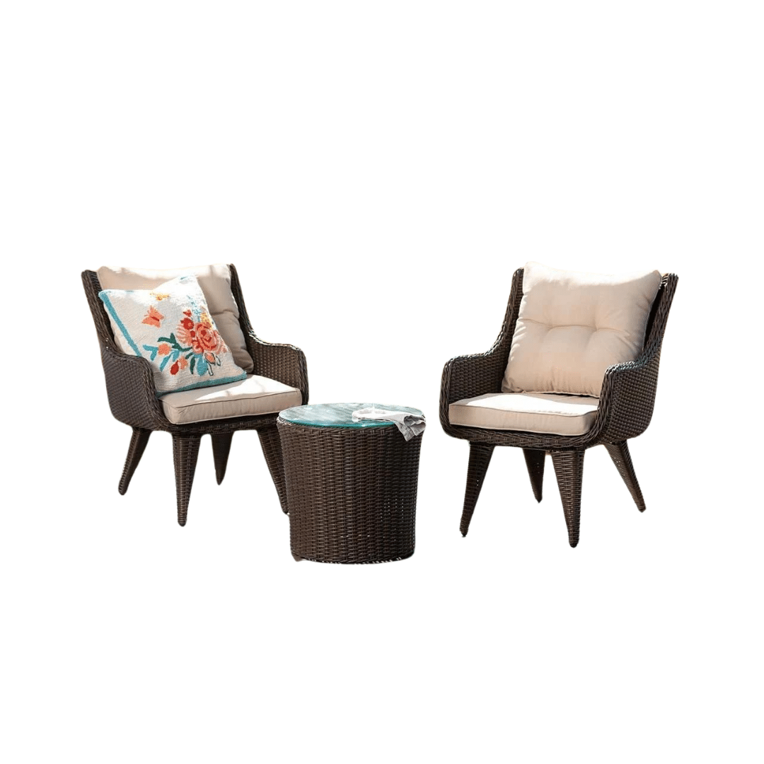 Wicker Chairs with Cushions and Table, 3-Piece Set image