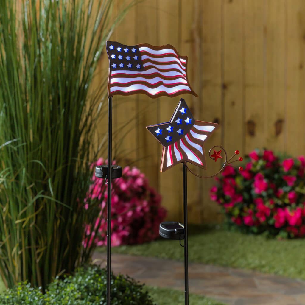 Solar American flag garden stake