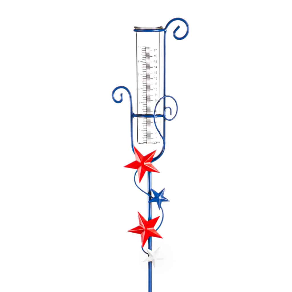Blue and Red Star Rain Gauge Garden Stake, 42"T