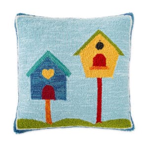 Indoor/Outdoor Hooked Colorful Birdhouses Pillow image