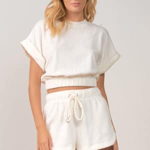Cropped Terry Cloth Top in White image