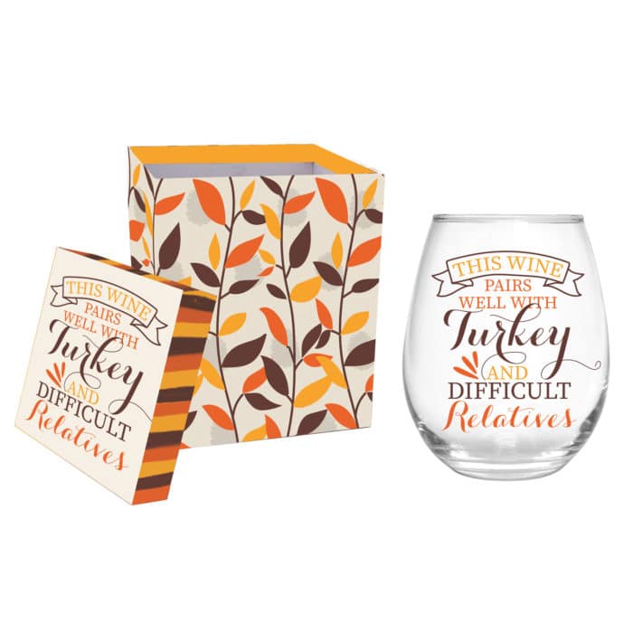 Pairs Well with Turkey…Stemless Wine Glass with Gift Box image