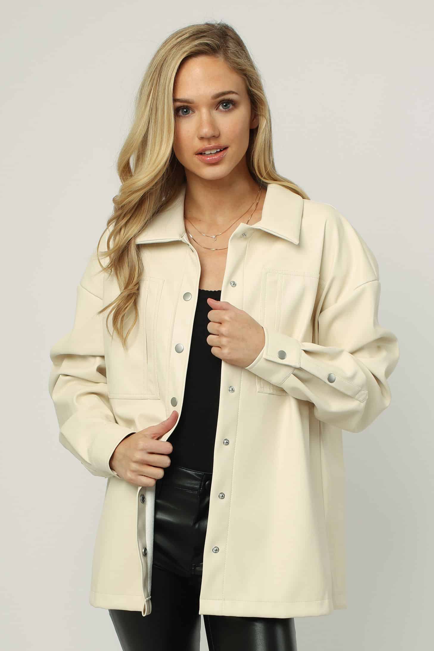 Yara Leather Shacket in Cream Porcelain – Tin Lizzies