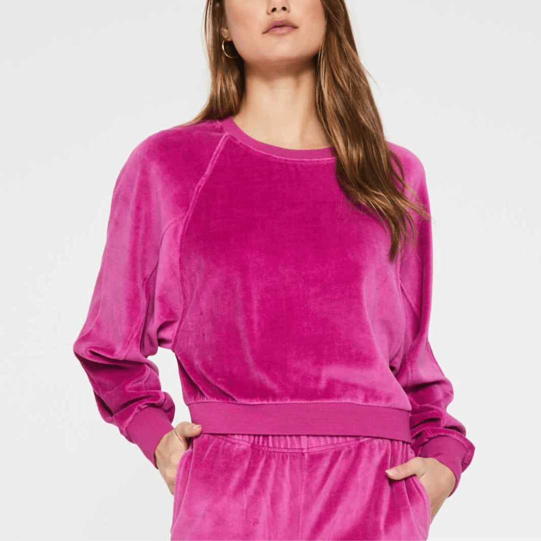 Camille Dolman Sleeve Sweatshirt in Velour Magenta Pink image