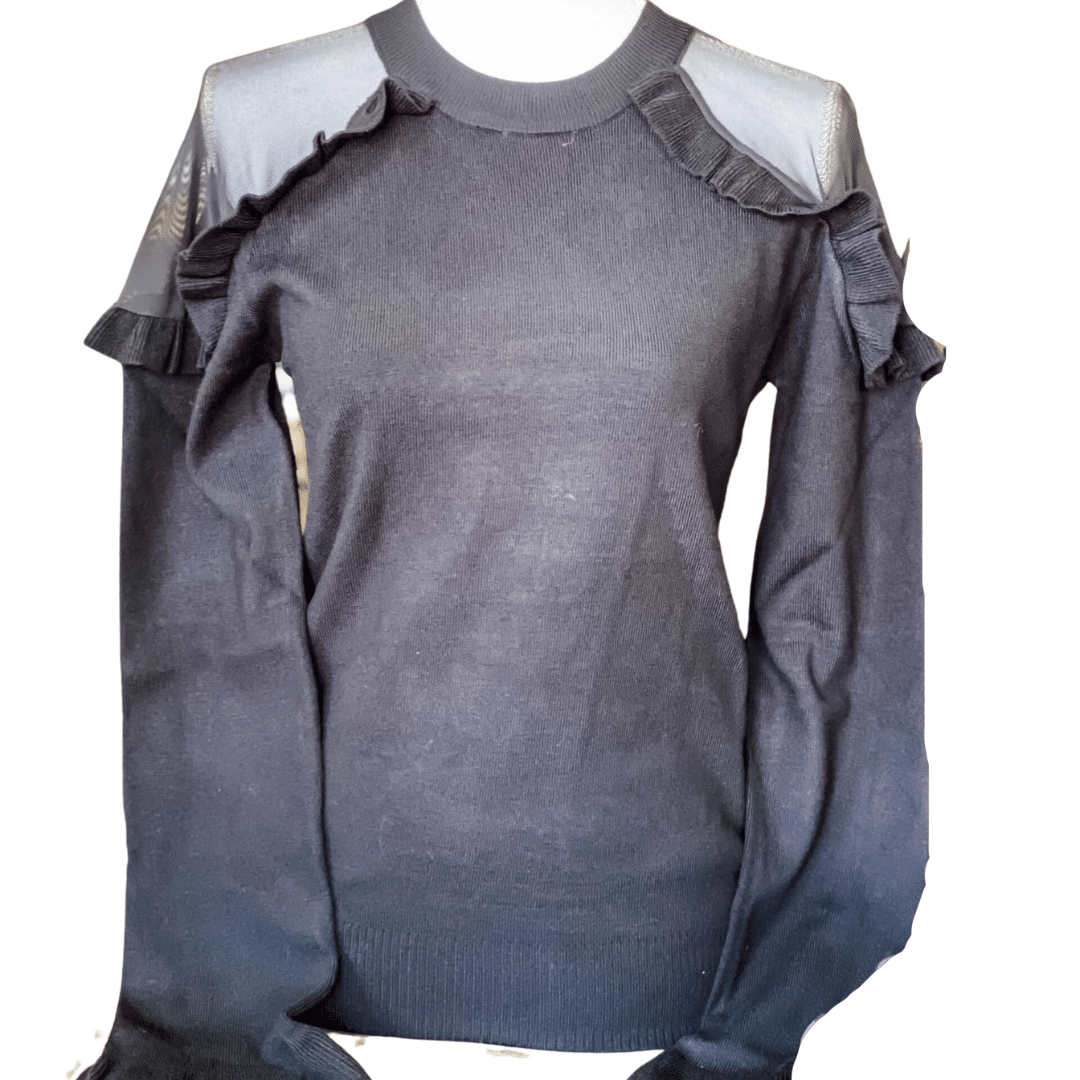 Mesh Ruffle Sweater in Black image
