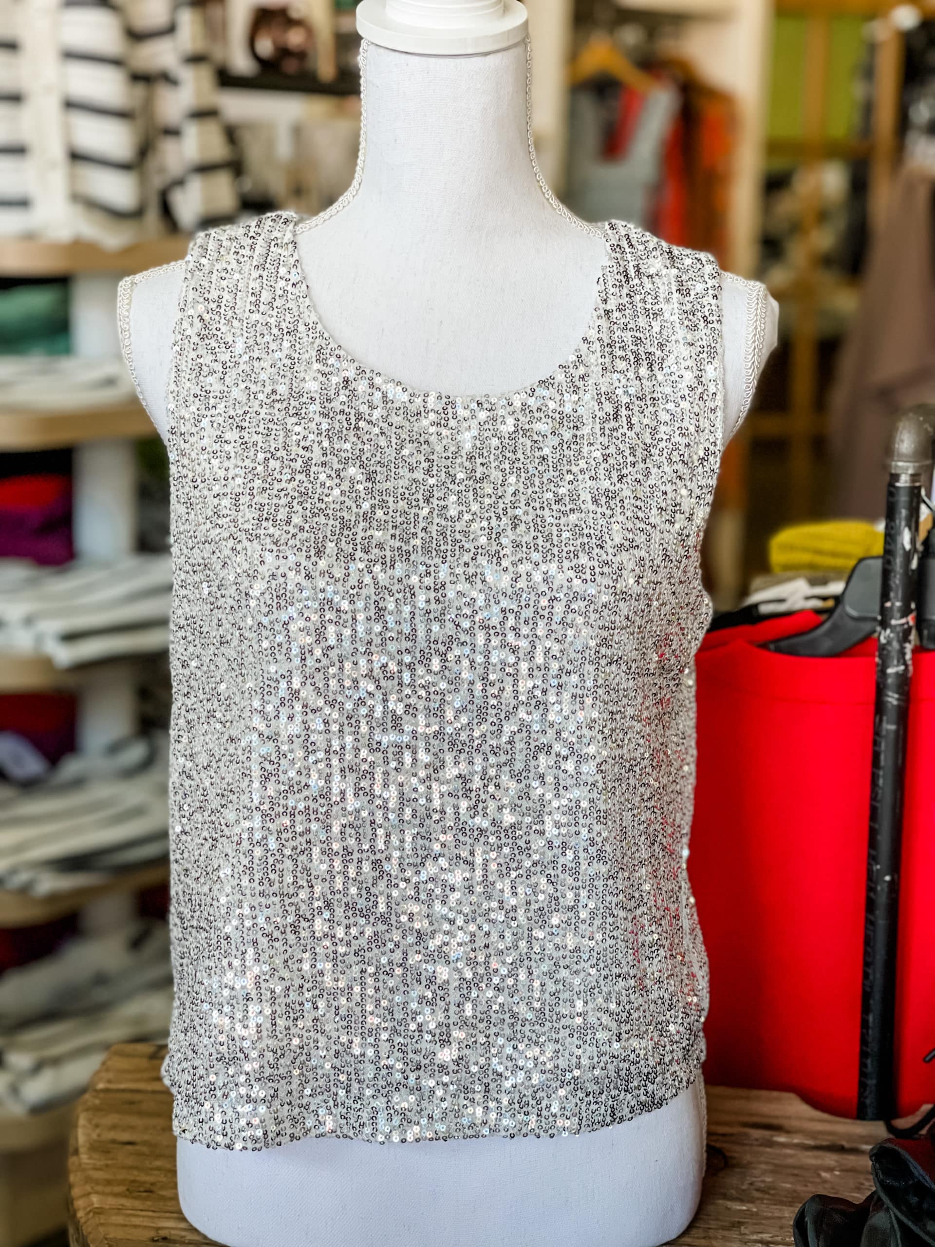 All Sequin Top: Silver image