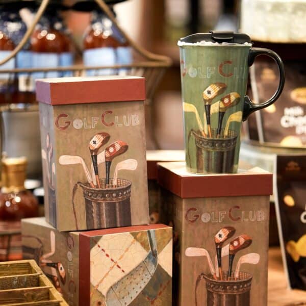Ceramic Lidded Travel Mug and Gift Box | Vintage Golf Clubs - Image 2