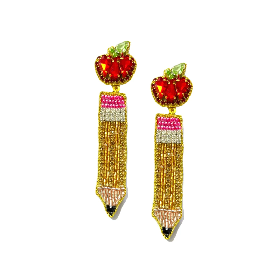 Pencil with Apple Beaded Earrings image