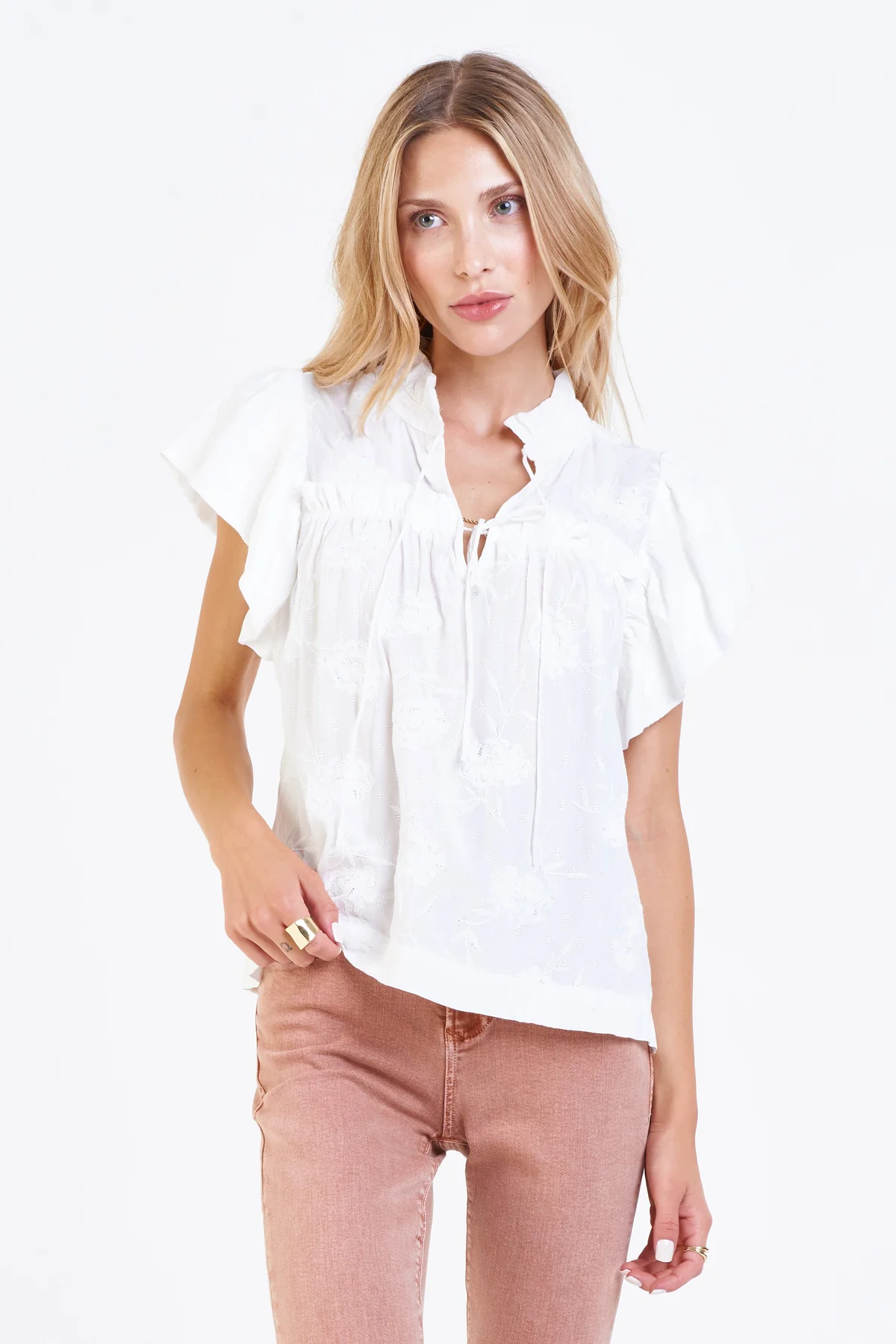 Siena Ruffle Front Top Pearled Ivory image