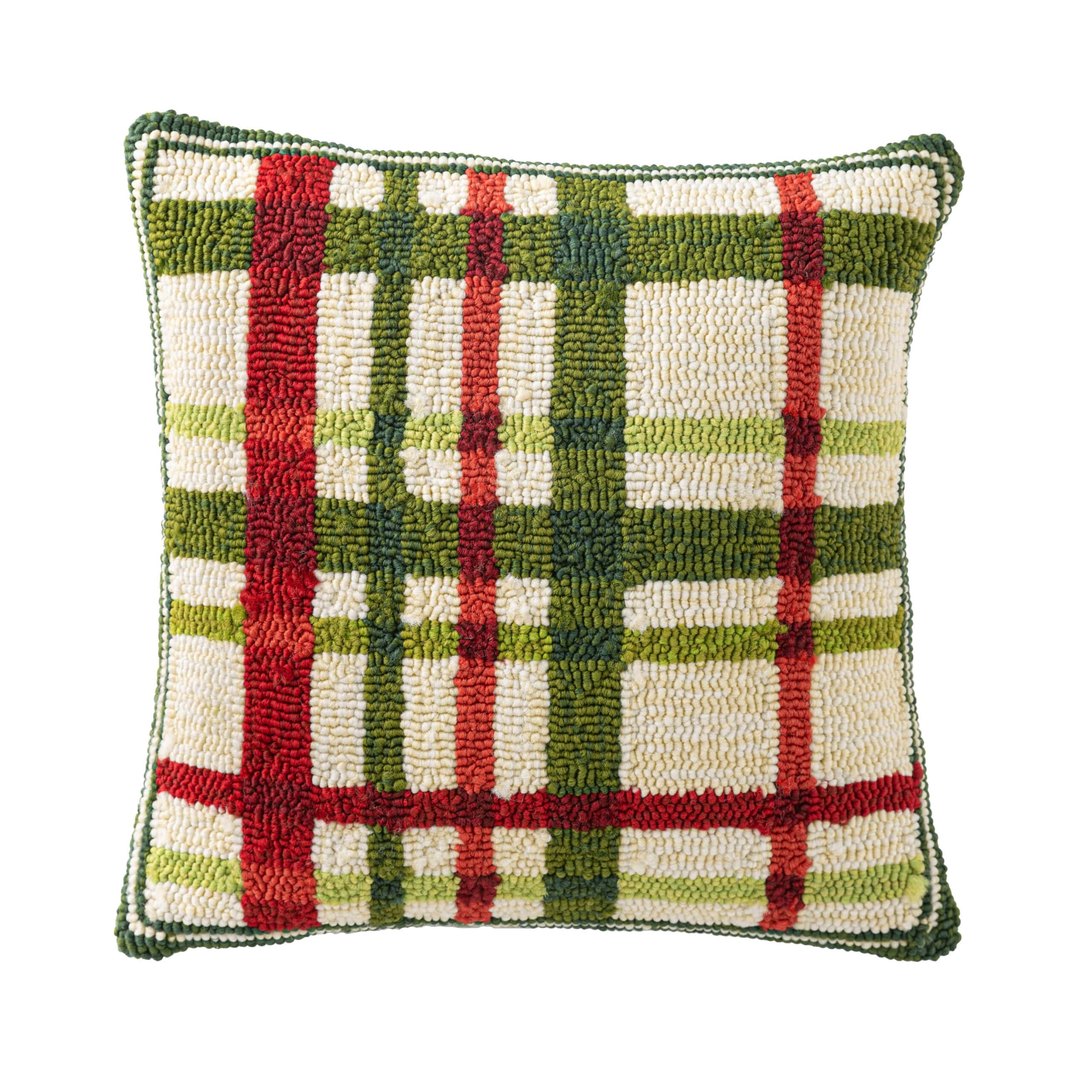 Indoor/Outdoor Hooked Plaid Christmas Pillow image