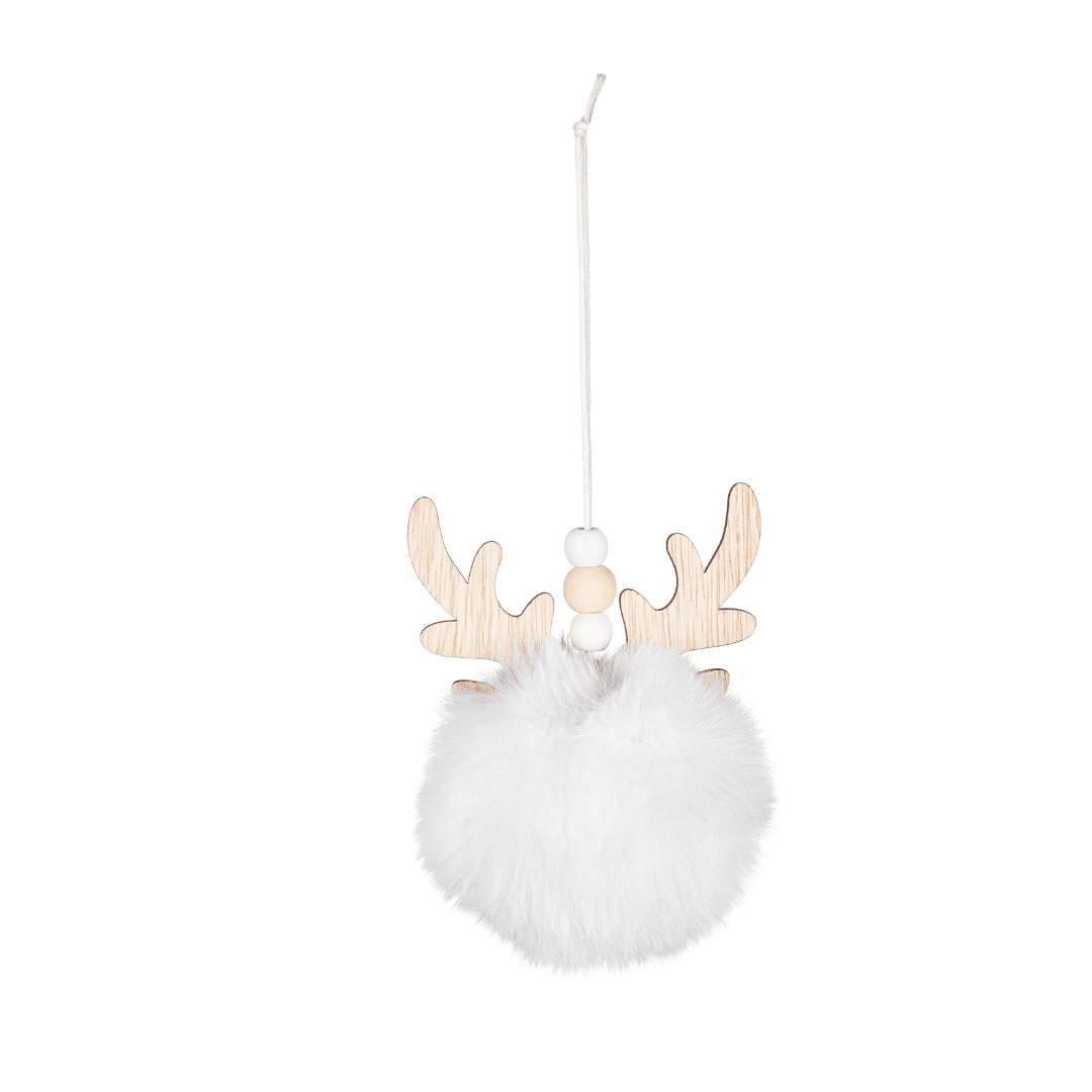 Fuzzy Reindeer Ornament-White image