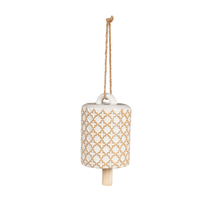 Ceramic Lattice Garden Bell Wind Chime in Cream and Tan for outdoor home decor or garden gift.