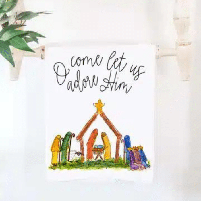 Tea Towel: Nativity Oh Come Let Us Adore Him image