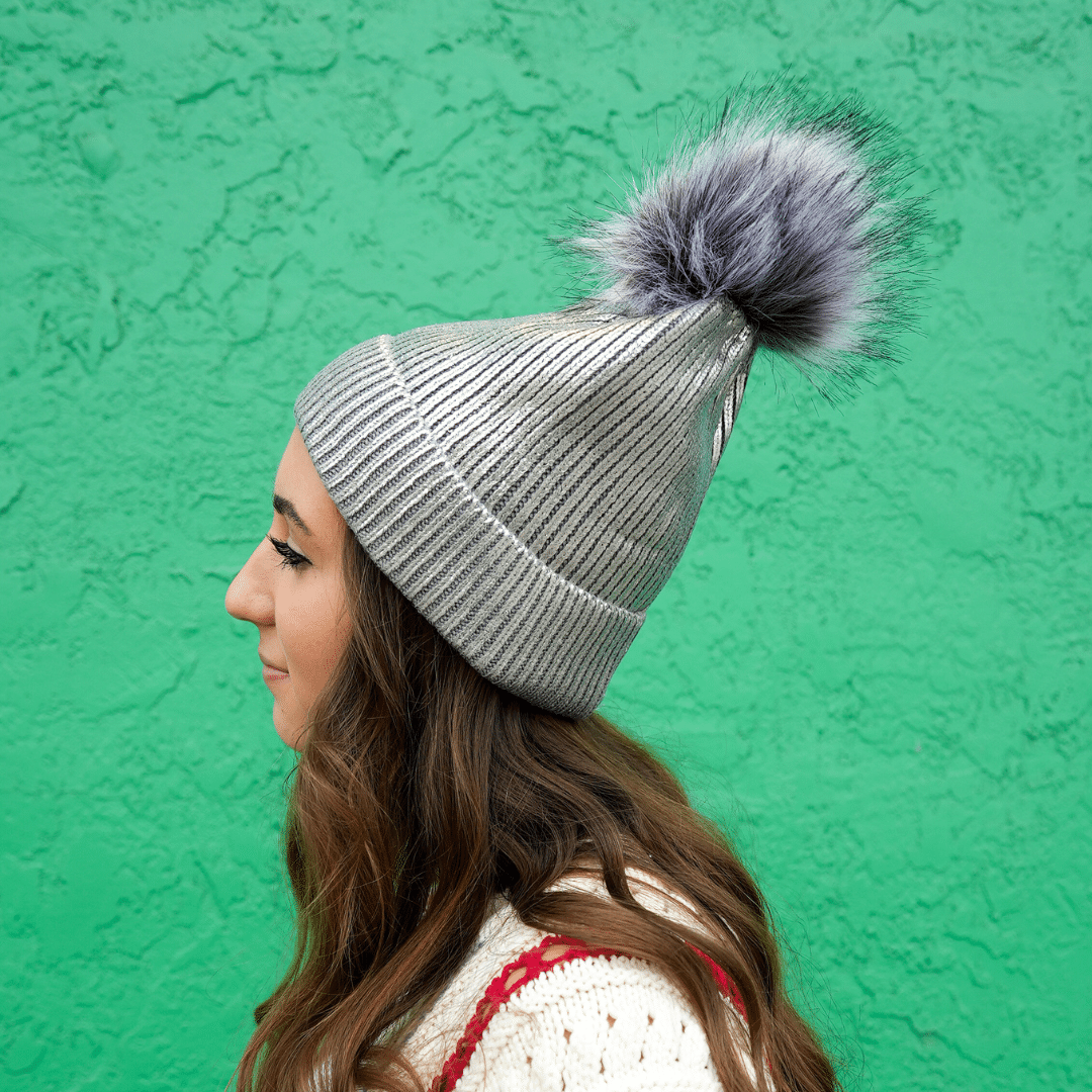 Silver Metallic Pom Hat image