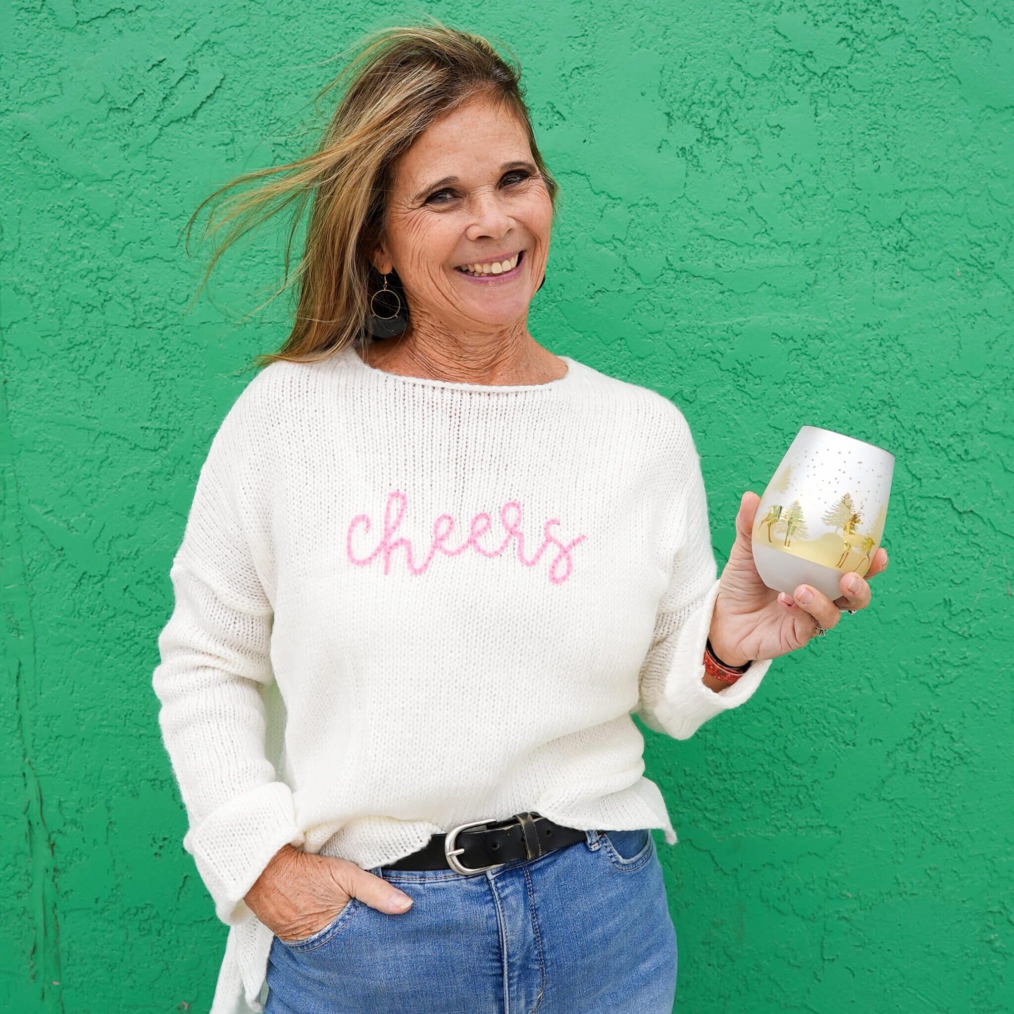 “Cheers” Cream Embroidered Sweater image