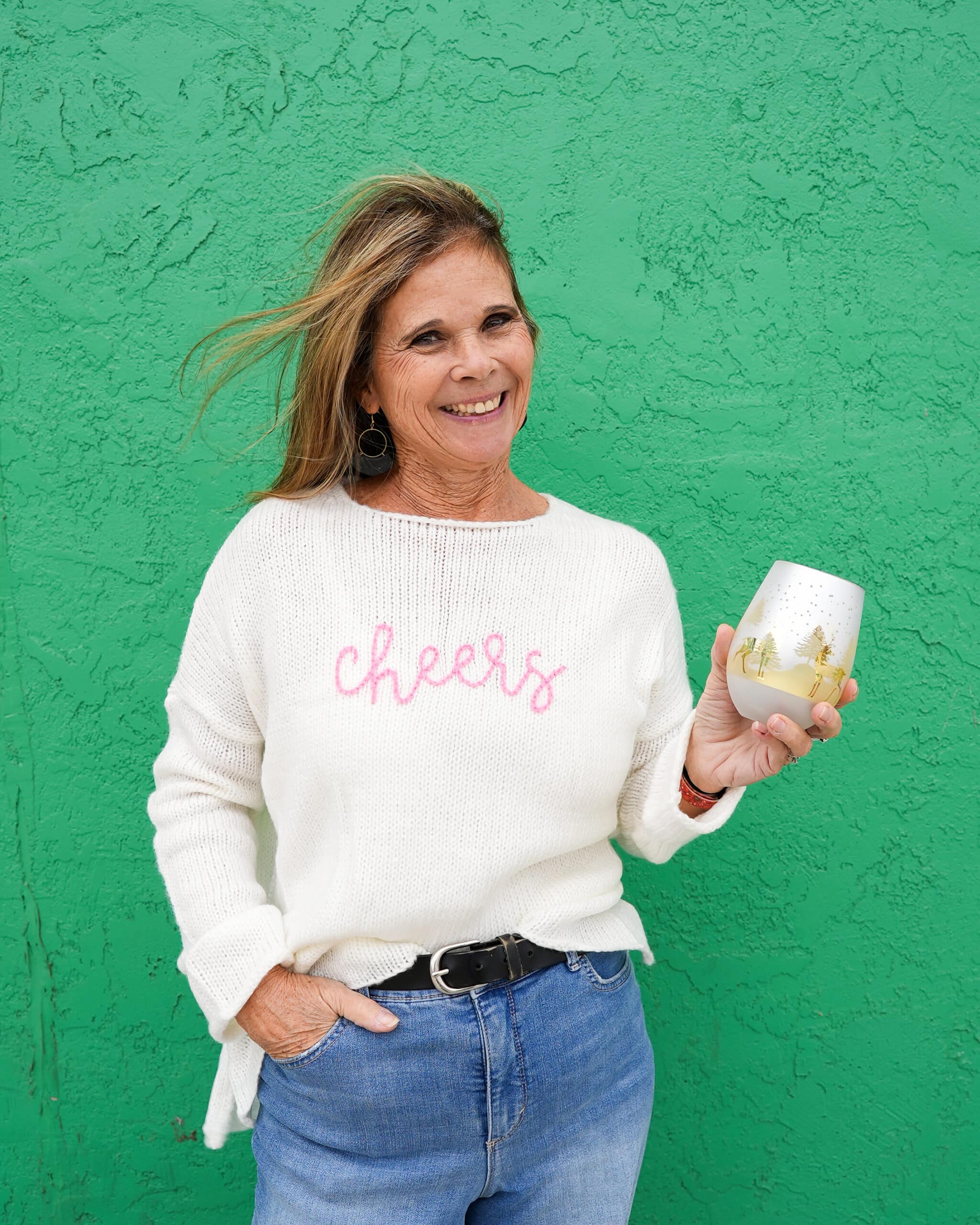 “Cheers” Cream Embroidered Sweater image
