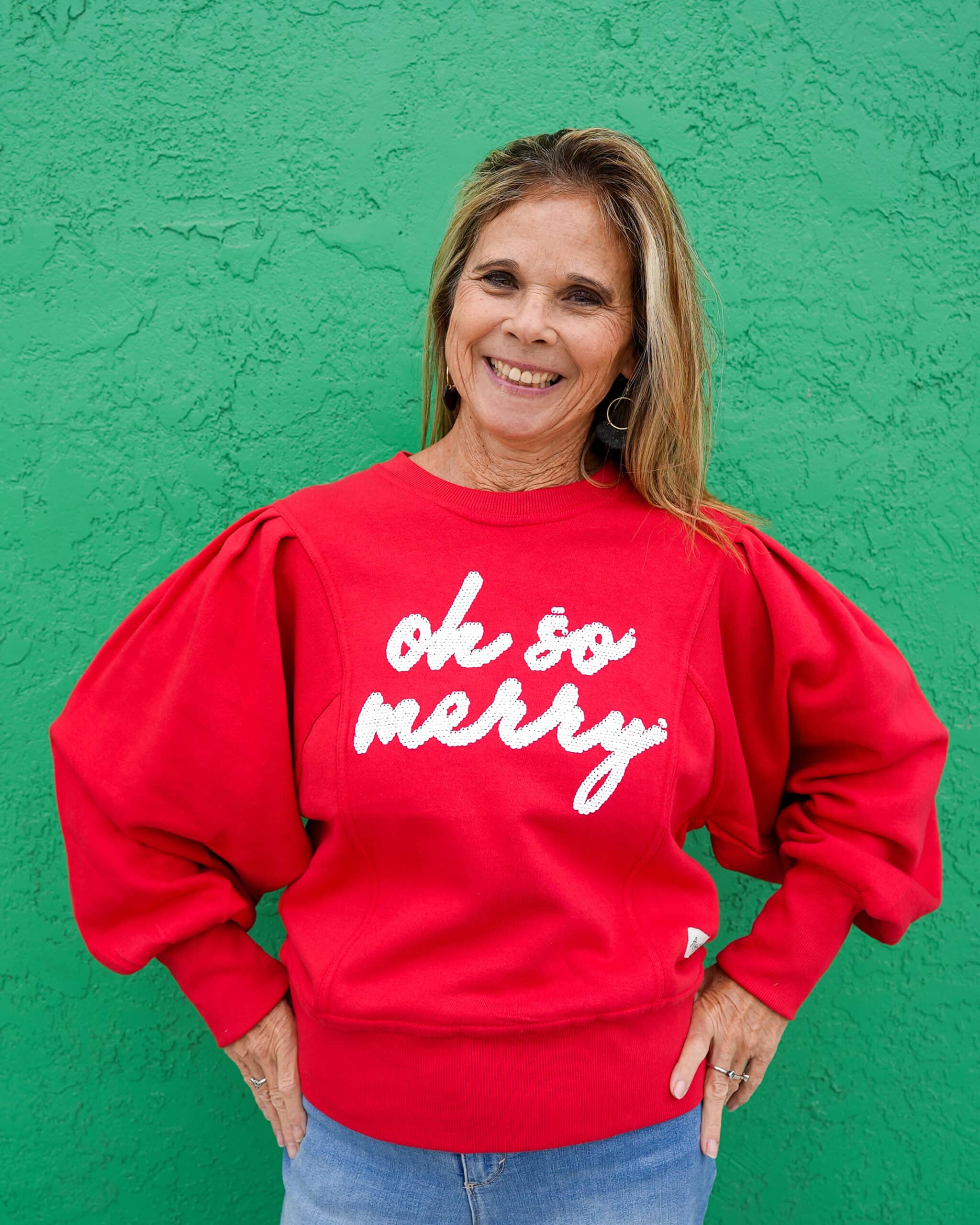 Sequin Red Sweatshirt “Oh So Merry” image