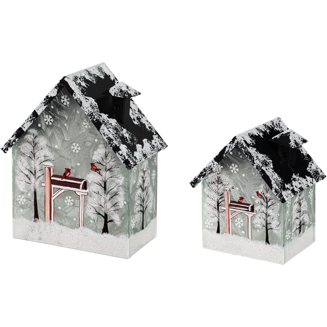 LED Glass House with Winter Scene Table Decor, Set of 2 image
