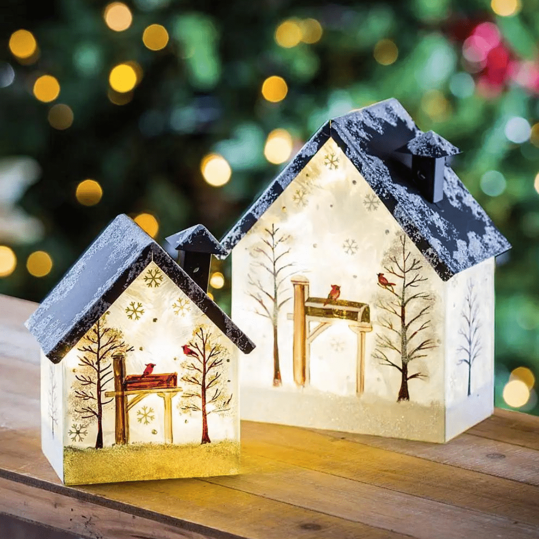 LED Glass House with Winter Scene Table Decor, Set of 2 image