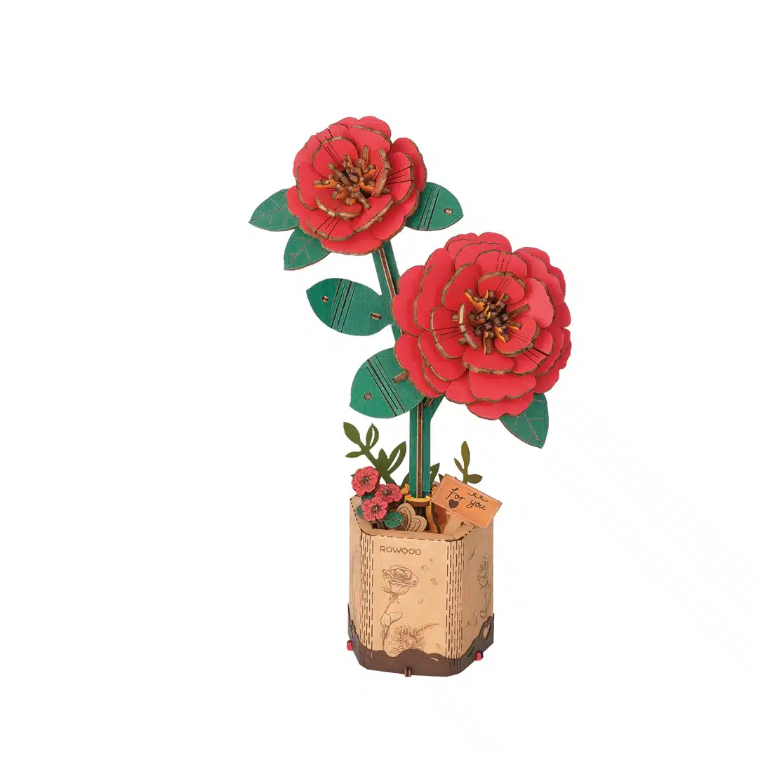 3D Modern Wooden Puzzle | Red Camelia image