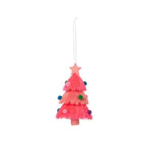 Pink Fringed Christmas Tree with Star Ornament, 5.5" for Christmas decoration and gift and holiday exchange.